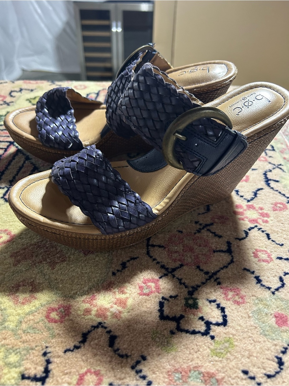 b.o.c. Braided Navy Wedge Sandals with Buckle